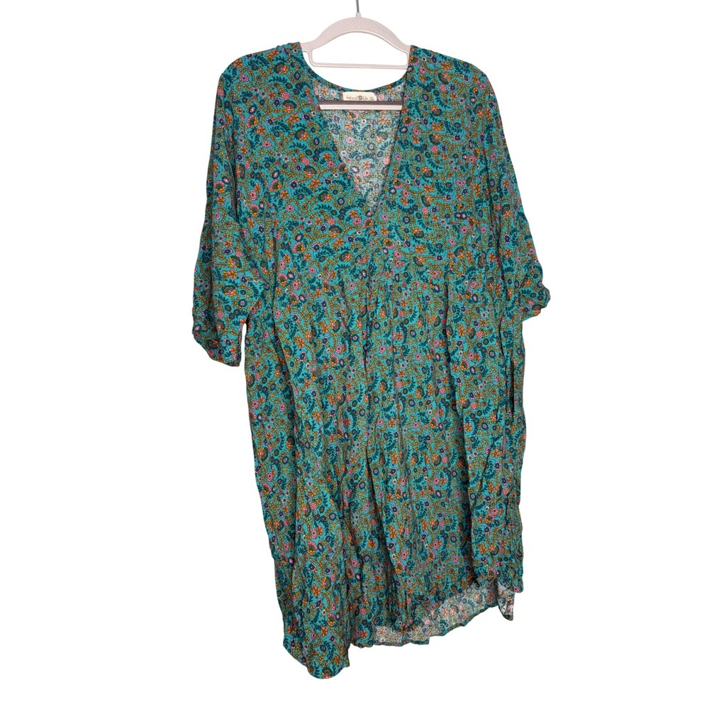 Natural‎ Life blue floral print short sleeve fit and flare mini dress